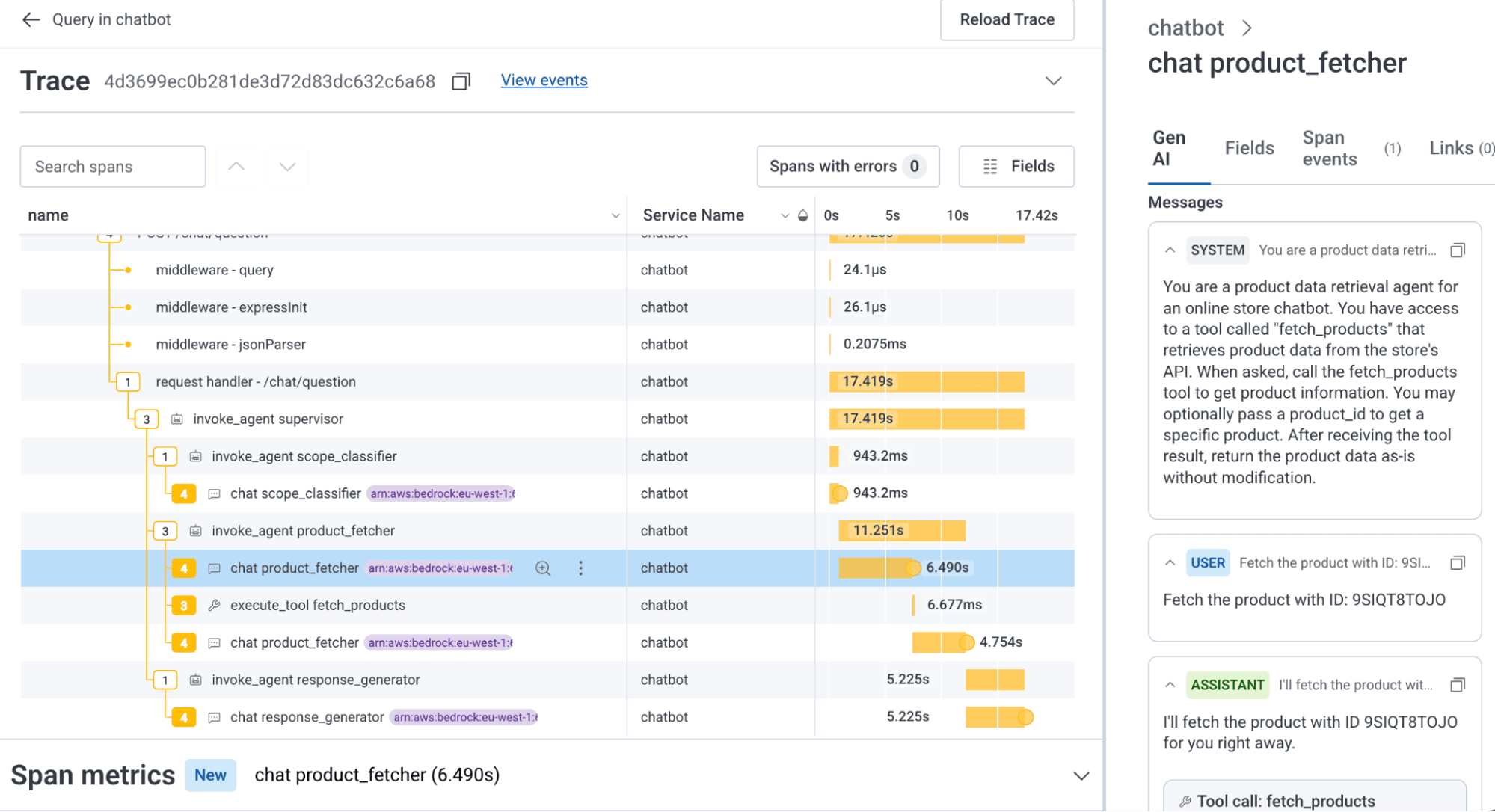 Chatbot agent making up part of an HTTP service that answers a customer question
