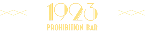 Art Deco style logo for 1923 Prohibition Bar in gold text on a white background.