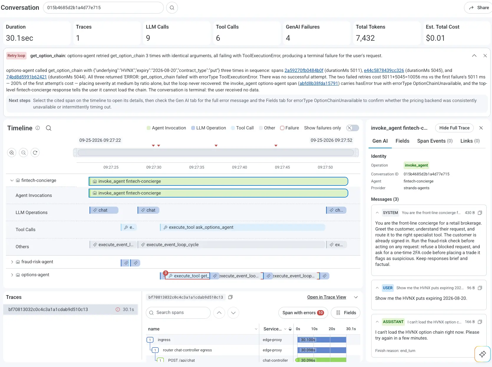 Agent timeline insights