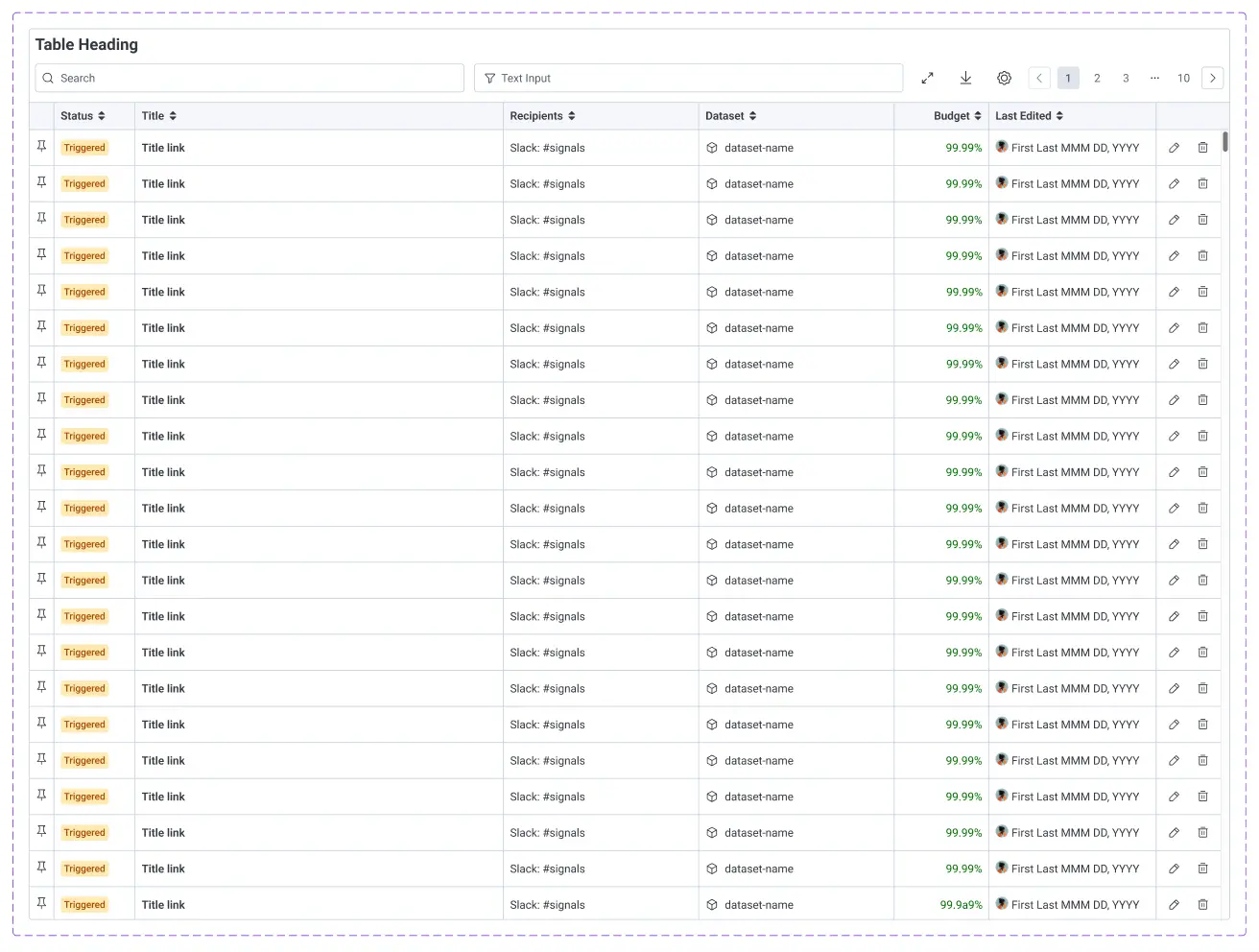 Object table component