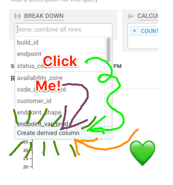 screenshot showing what to click to make a derived column