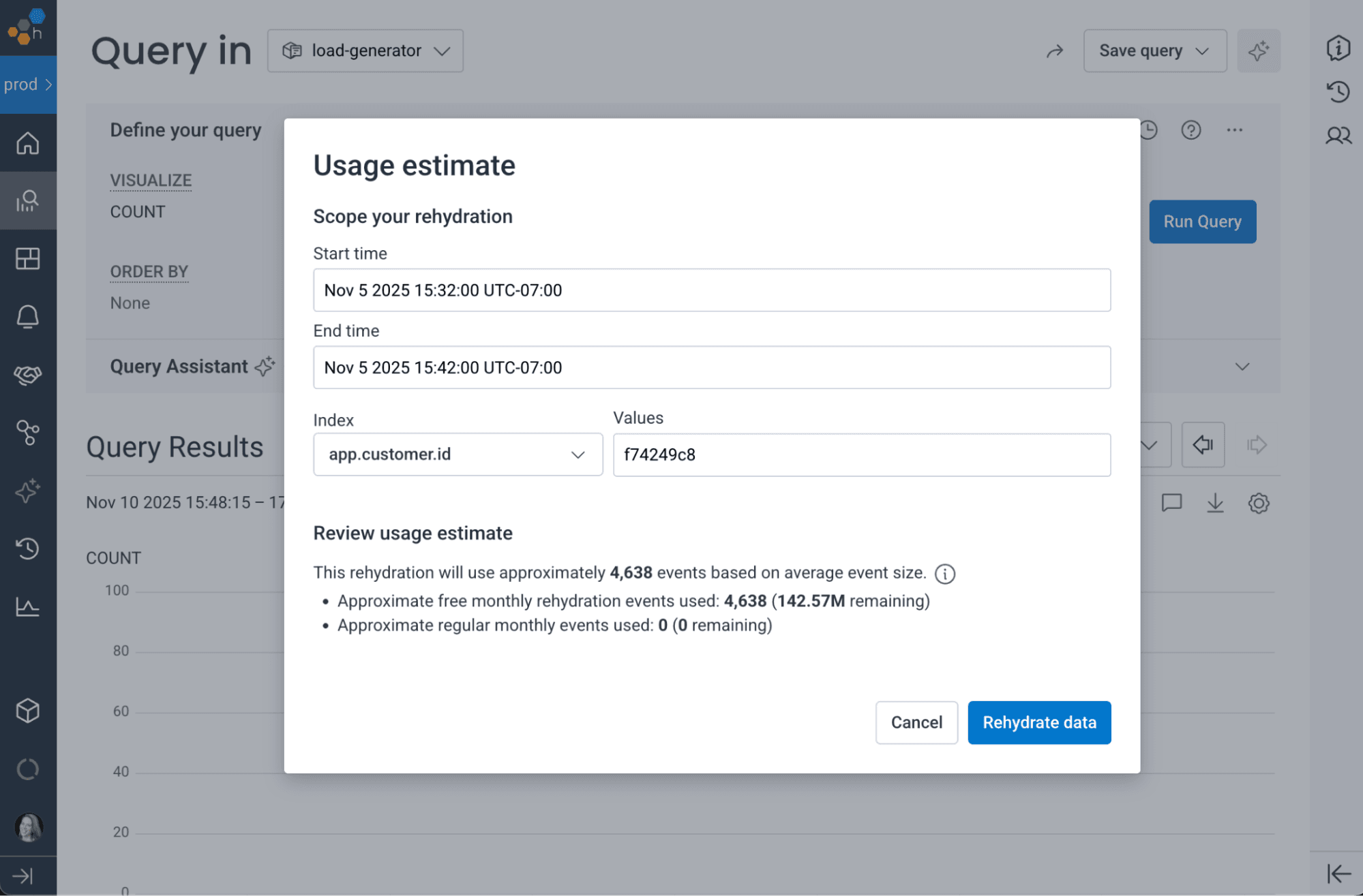 Query - Usage Estimate Screenshot