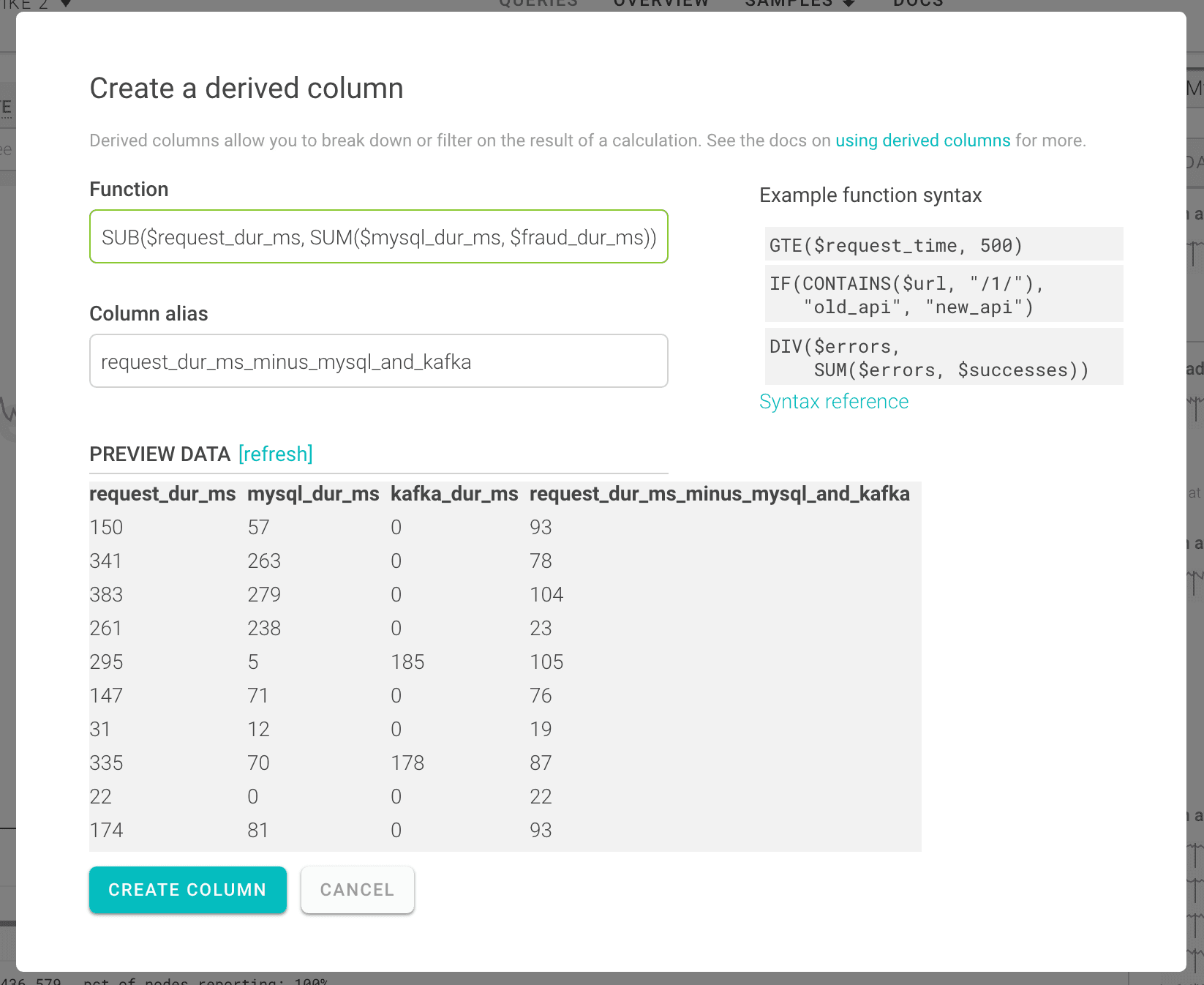building a derived column to add up timers