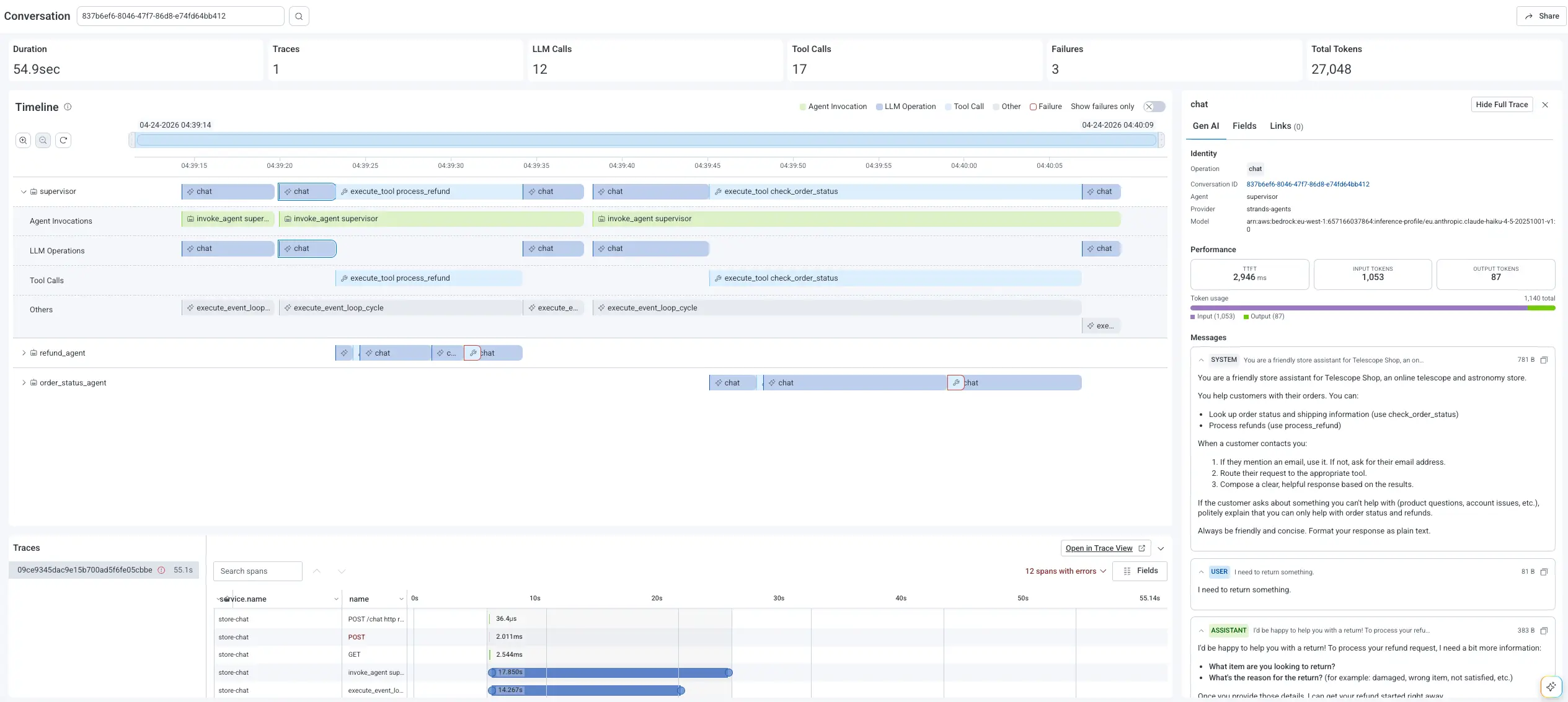 Agent Timeline view