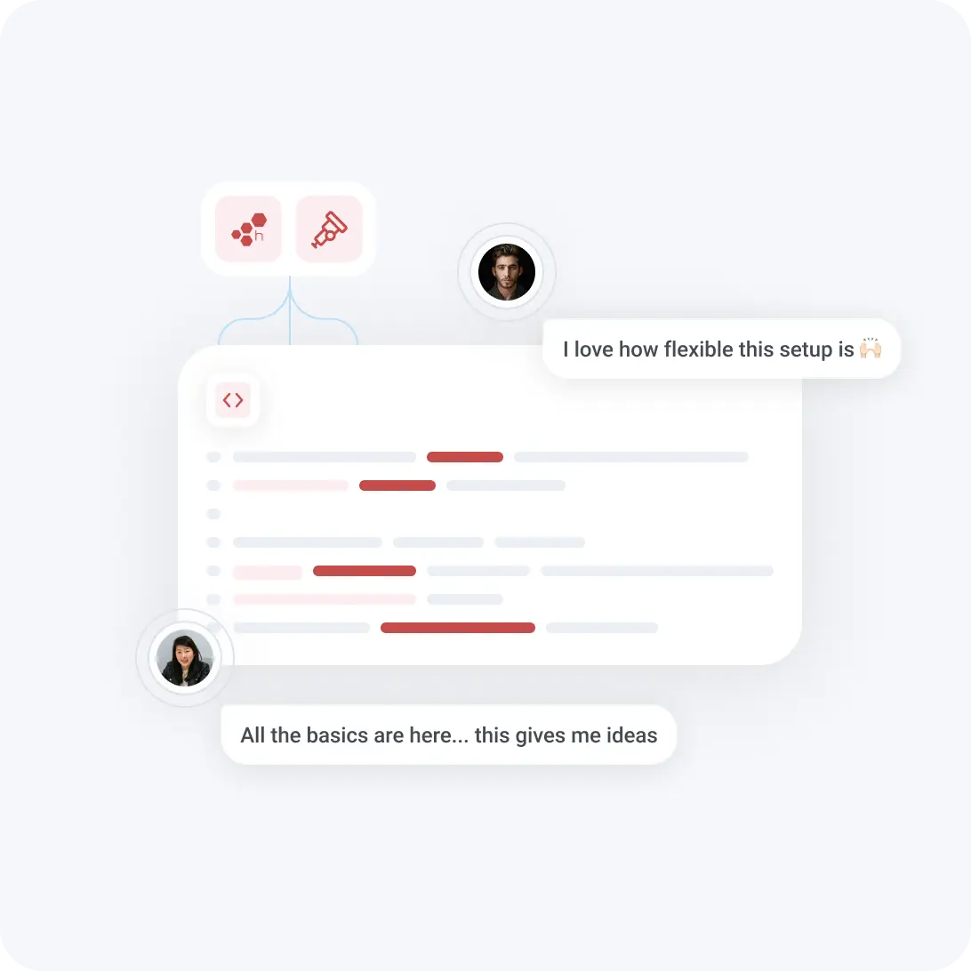 A configuration view showing sampling rules alongside a conversation about setup flexibility.