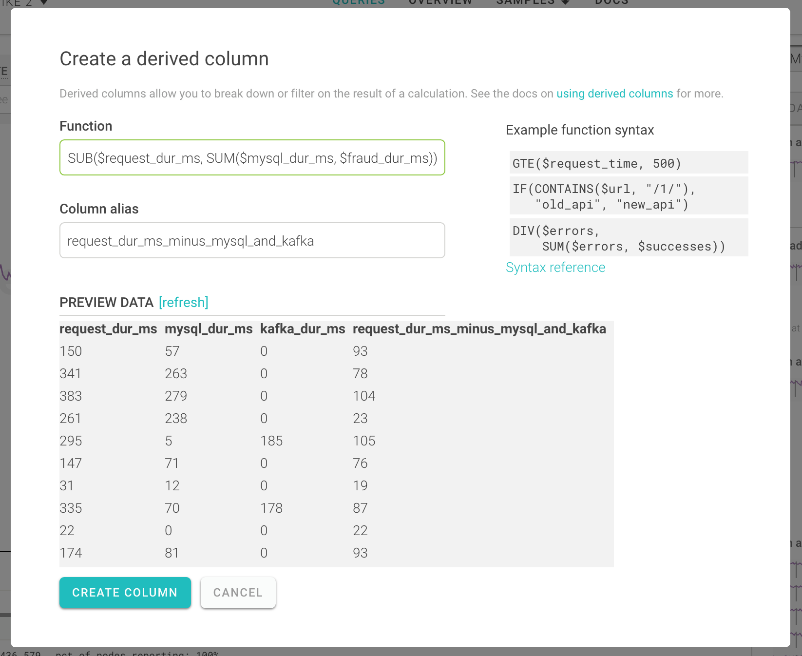 building a derived column to add up timers