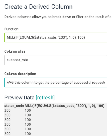screenshot showing adding a derived column