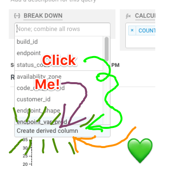 screenshot showing what to click to make a derived column