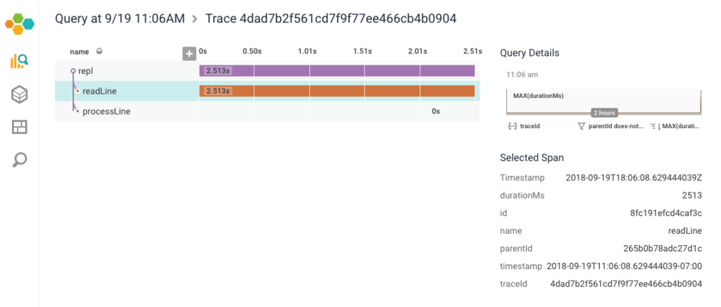 screenshot of trace using OpenCensus