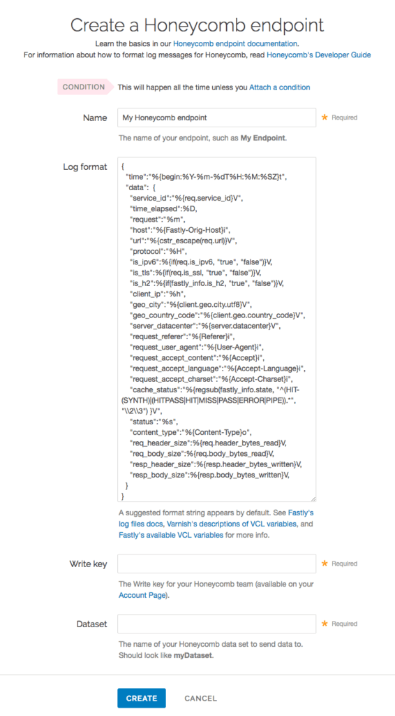 screenshot of fastly integration config dialog