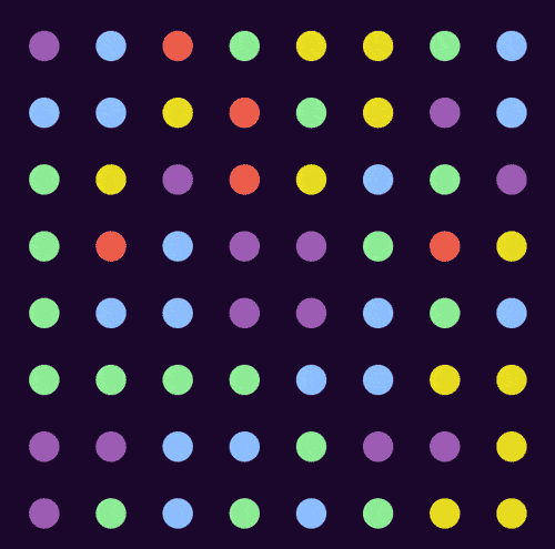 animated gif of a grid of moving colored dots