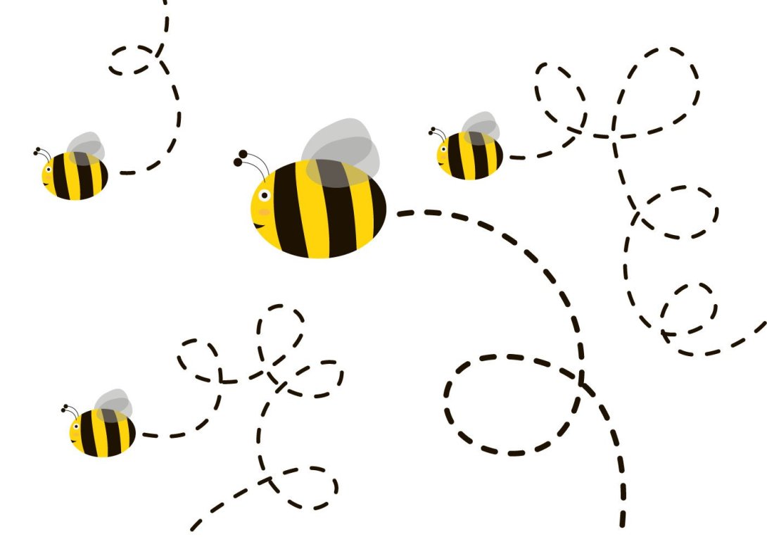 cartoon of bees on paths