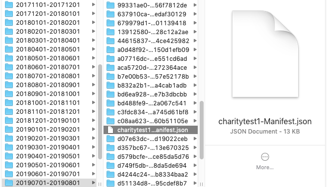 screenshot of list of AWS cost and usage report files