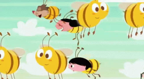 animated gif of cartoony excited bees