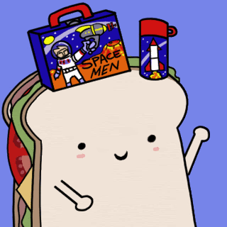 gif of a dancing sandwich with spacemen lunchbox and thermos