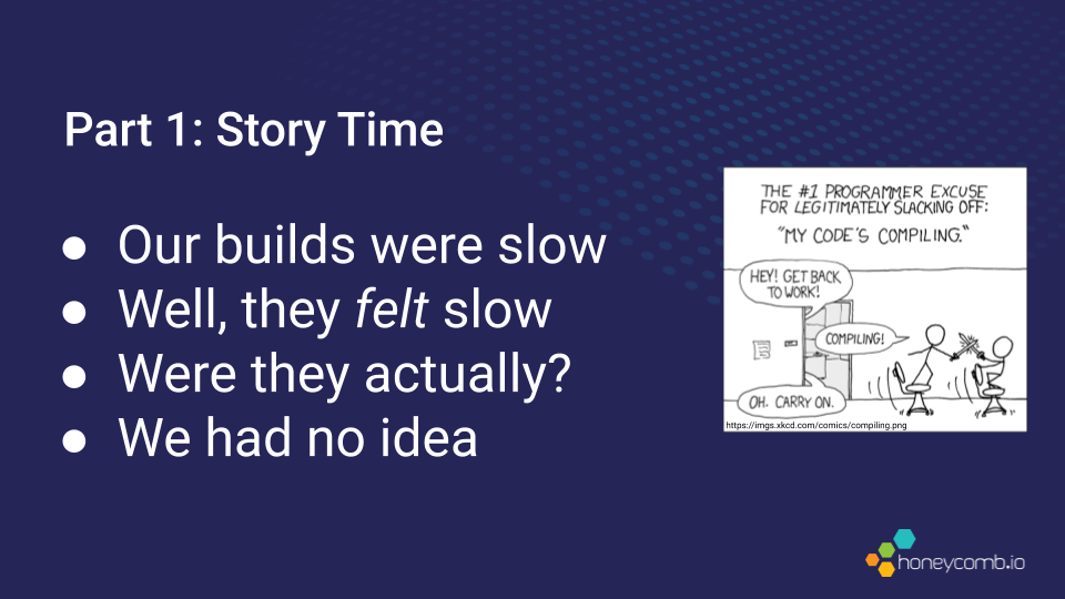 Part 1: Story Time. Our builds were slow. Well, they felt slow. Were they actually? We had no idea.