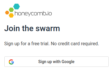 Screenshot of Honeycomb sign up screen 