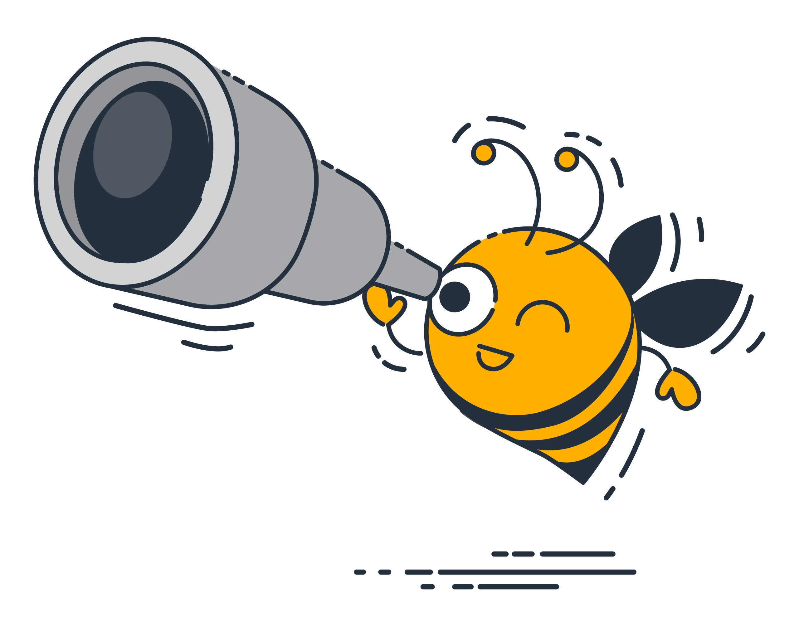 Image of a bee looking through a telescope