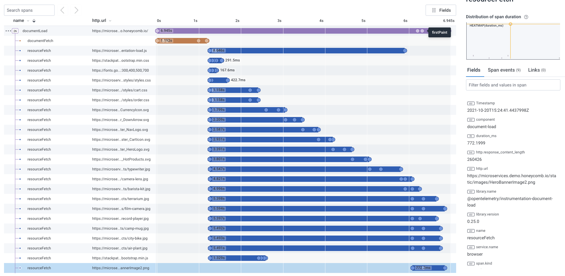 A trace viewed in Honeycomb of a web page load