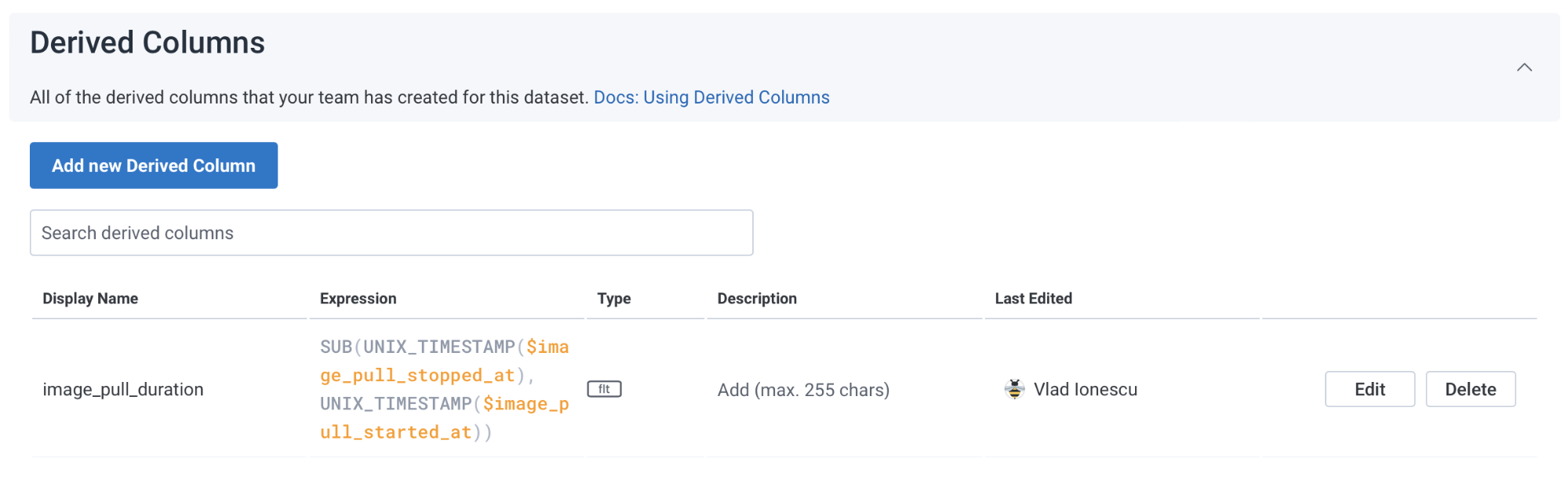 Configuring the derived column in the Honeycomb UI.