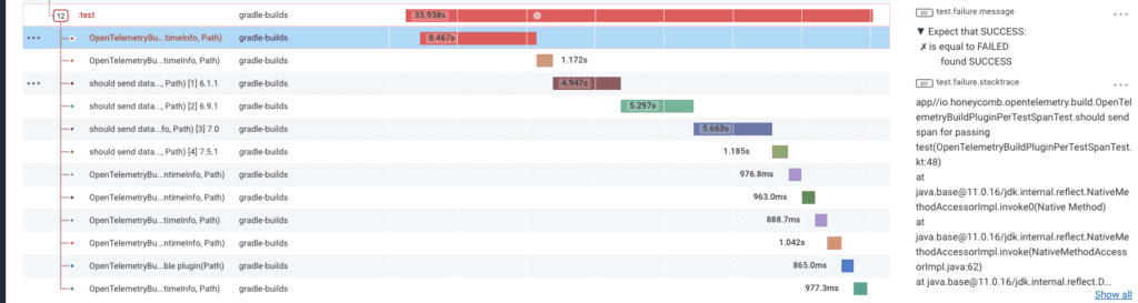 You can access the test failure information from the trace regardless of where the test executed: local machine, Continuous Integration, etc. No more hunting through console output or searching for test reports to find out why a test failed.