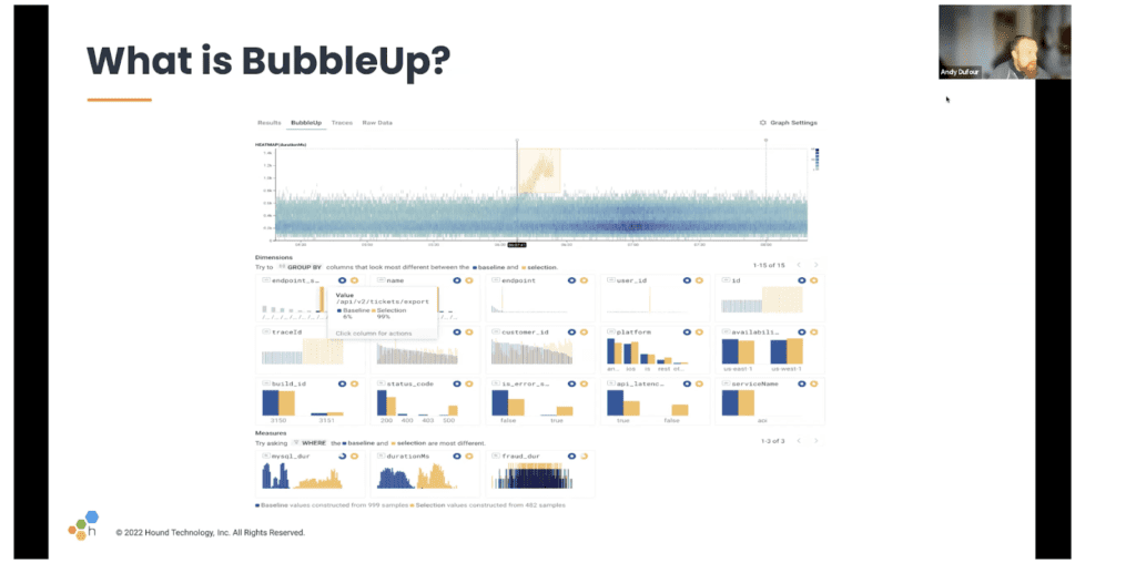 BubbleUp will surface data you don’t know is there, and there’s no need to know or understand the particular schema either.
