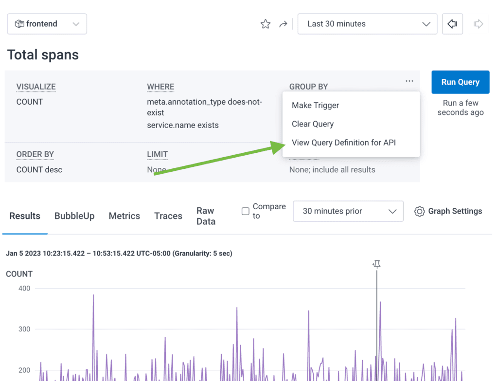 We added a helper to the query builder where you can View Query Definition for API from a query you’ve created.