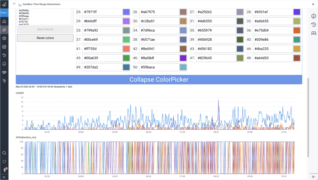 Our engineers enabled quick iteration by creating a tool that allowed the designers to test new chart colors using real Honeycomb data.