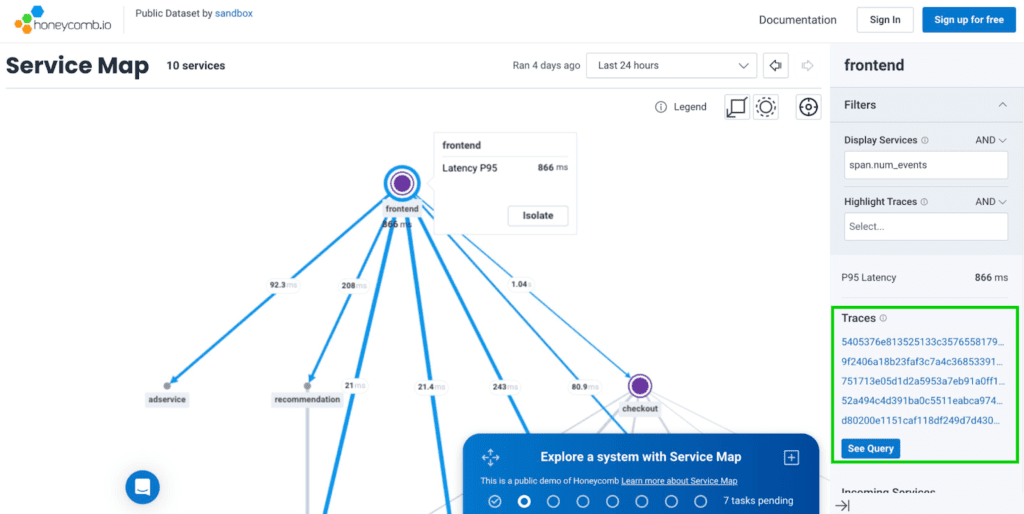 Service Map isolated service view.