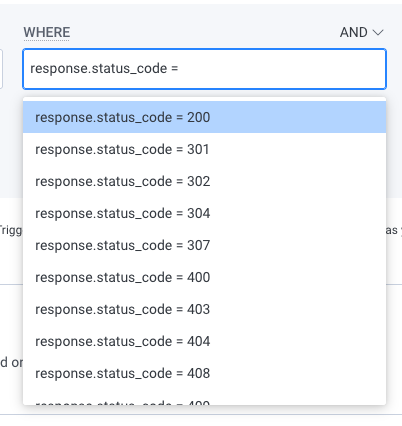 When creating a trigger, the query fields will autocomplete with relevant data from your telemetry, as with the query builder itself. 