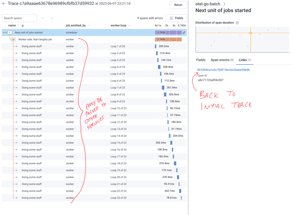 In this example, each job does a bit more work. We went down from 100 jobs to 10 just for timeline sake. The jobs run sequentially, which is required for certain workloads where an output from one becomes an input to the next. 