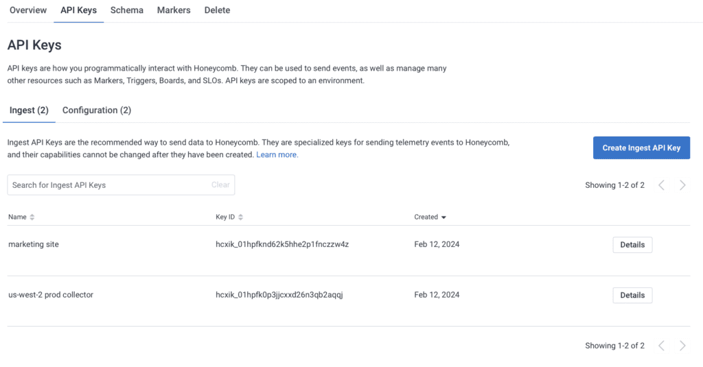 Ingest-Only API Keys Screenshot