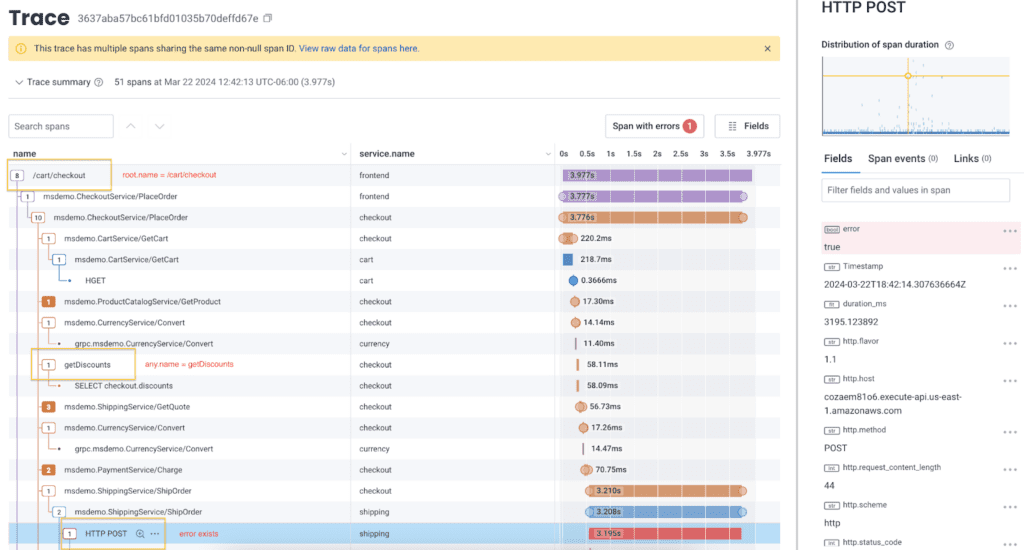 Example span clicked from the query results.