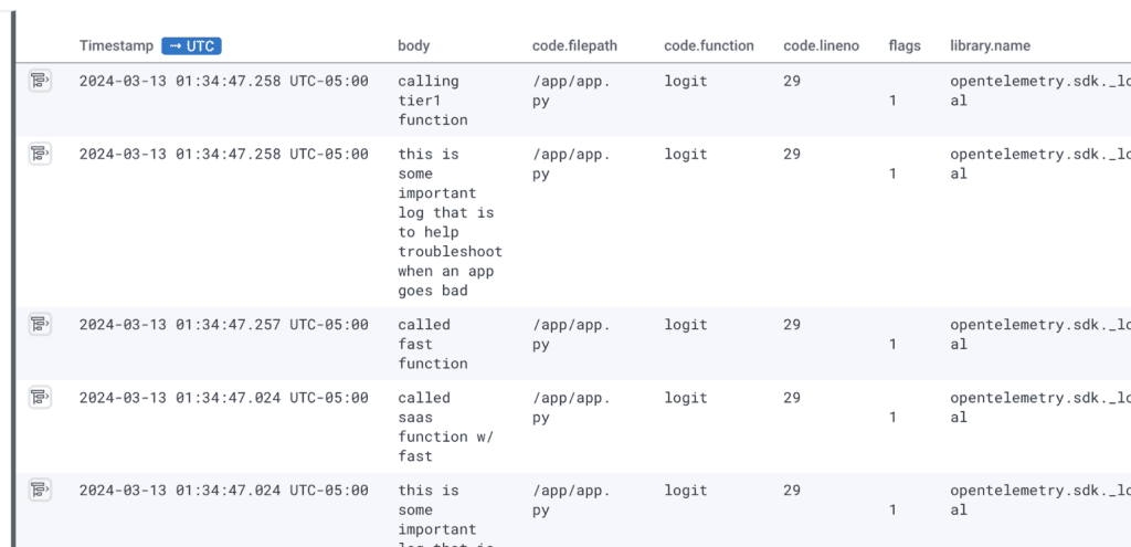 When you look for logs in Honeycomb, remember to look for any events that have 'body' in it. 