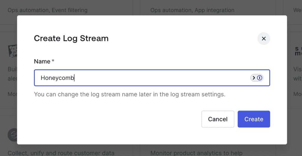 Create Log Stream to add Auth0 webhook.