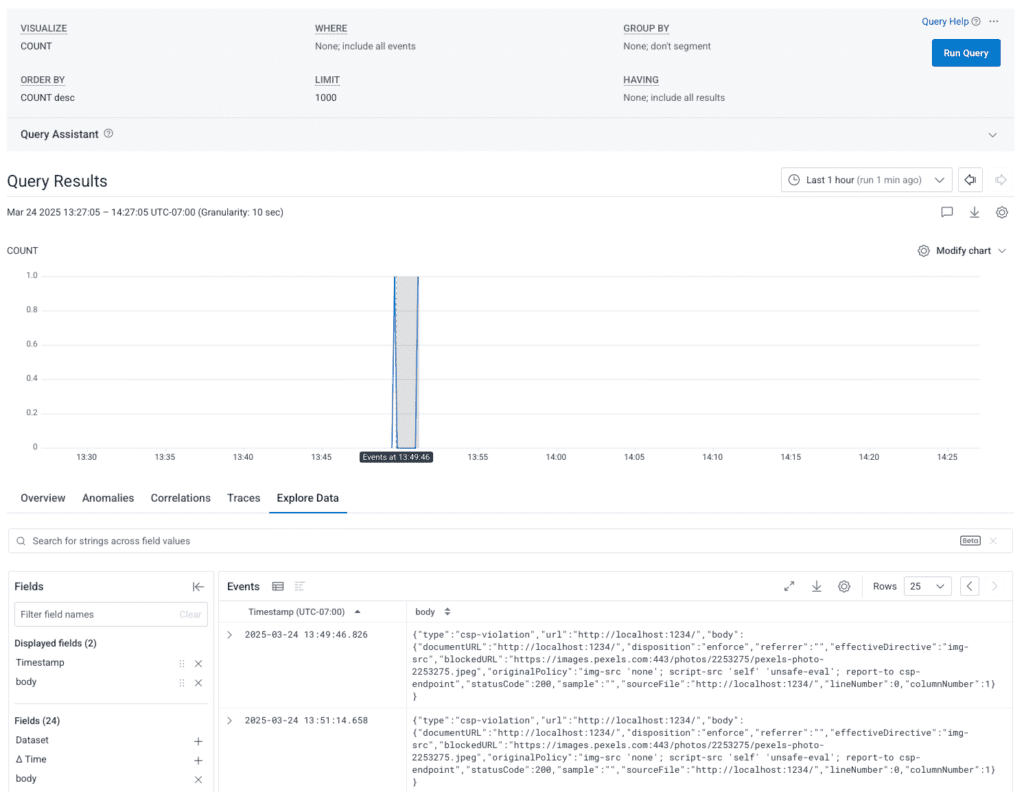 Honeycomb Ui with CSP report.